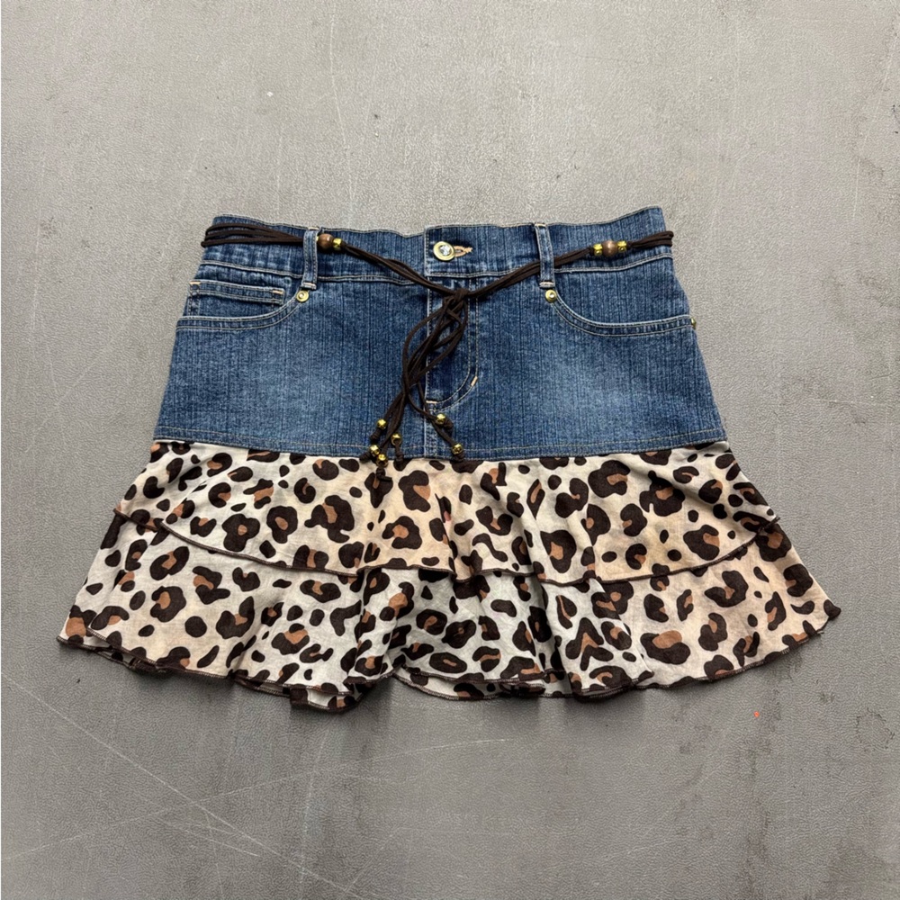 My Michelle Y2K Blue Denim Skirt with Leopard Accent